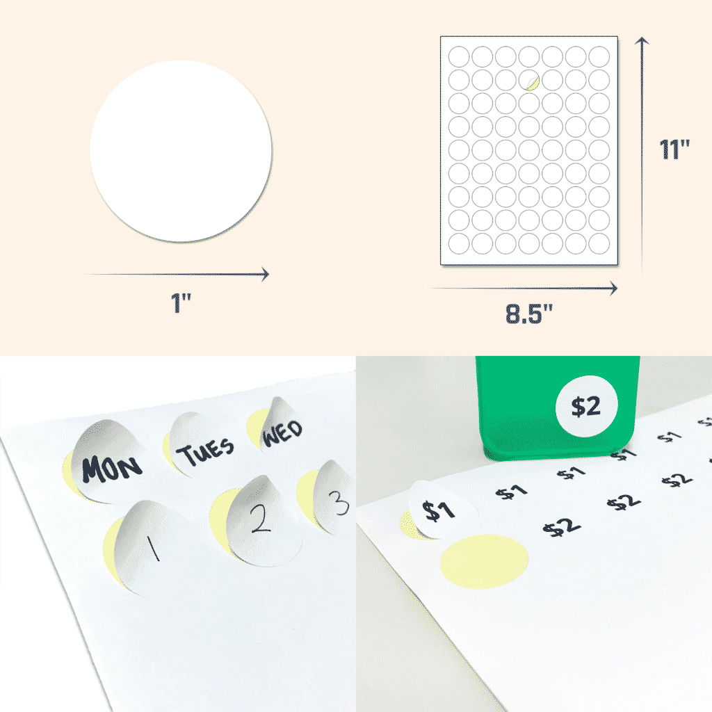 1 Round, White Stickers Labels Sheets