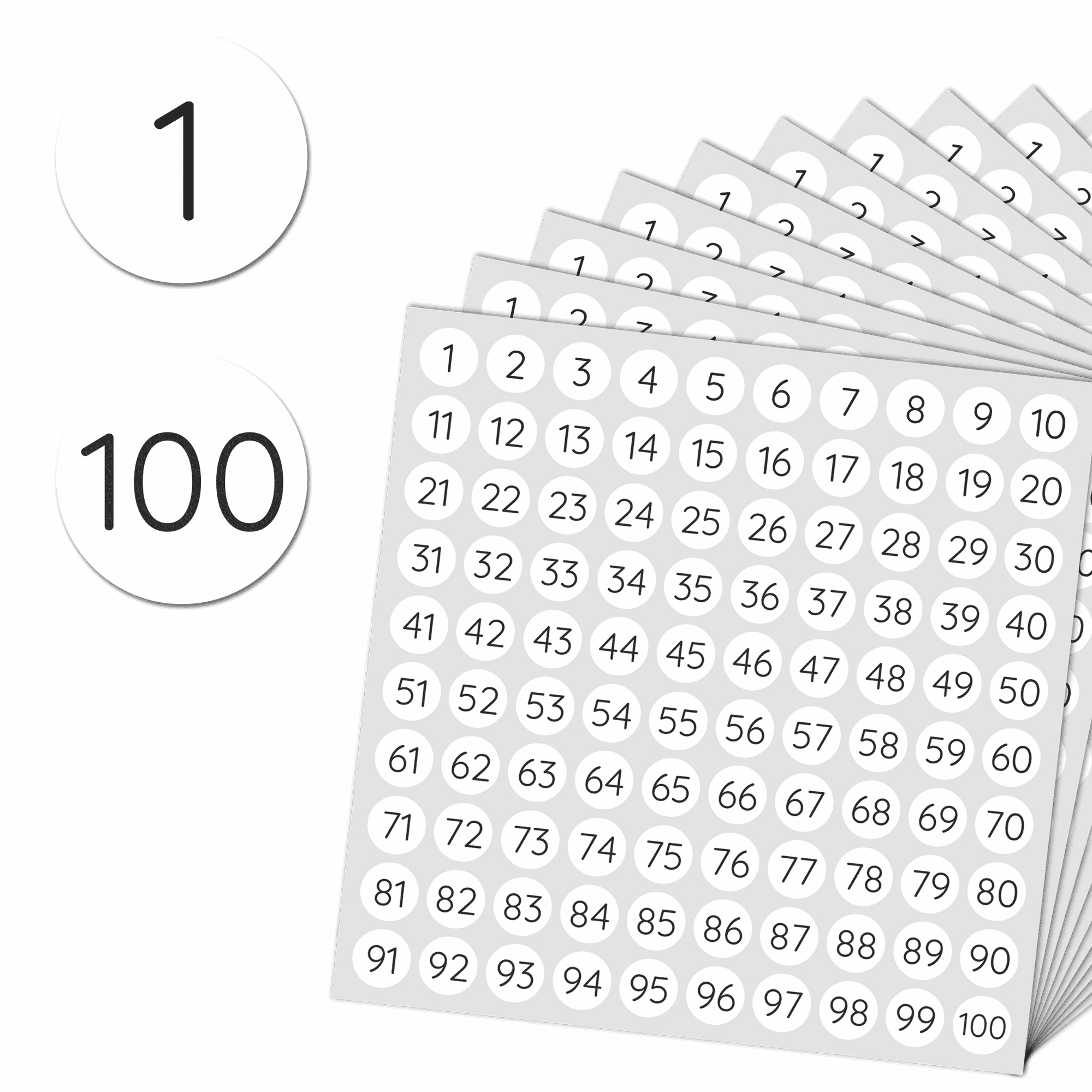 1 to 100 Number Round Labels TownStix